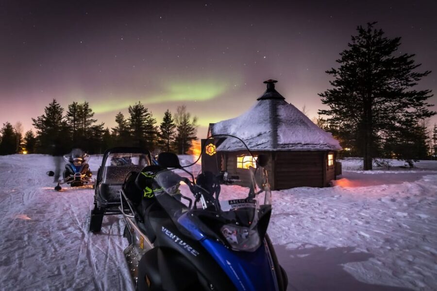 Levi: Northern Lights Snowmobile Safari and Campfire Picnic - From Levi pickup to your warm-start briefing